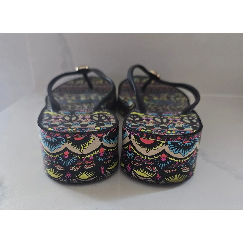 Sakroots Womens 7 Mandala Print Platform Wedge Flip Flops Sandals Peace